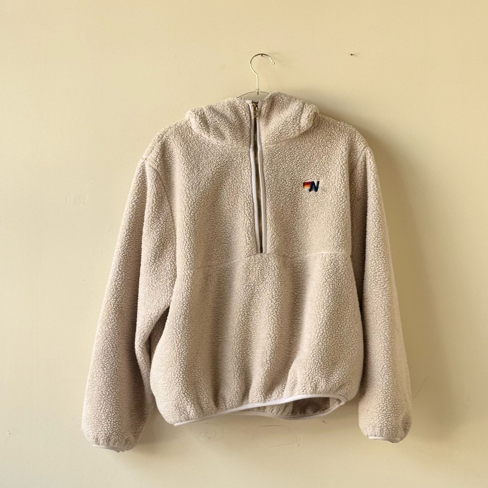 Aviator Nation Cream teddy fleece half zip with hood